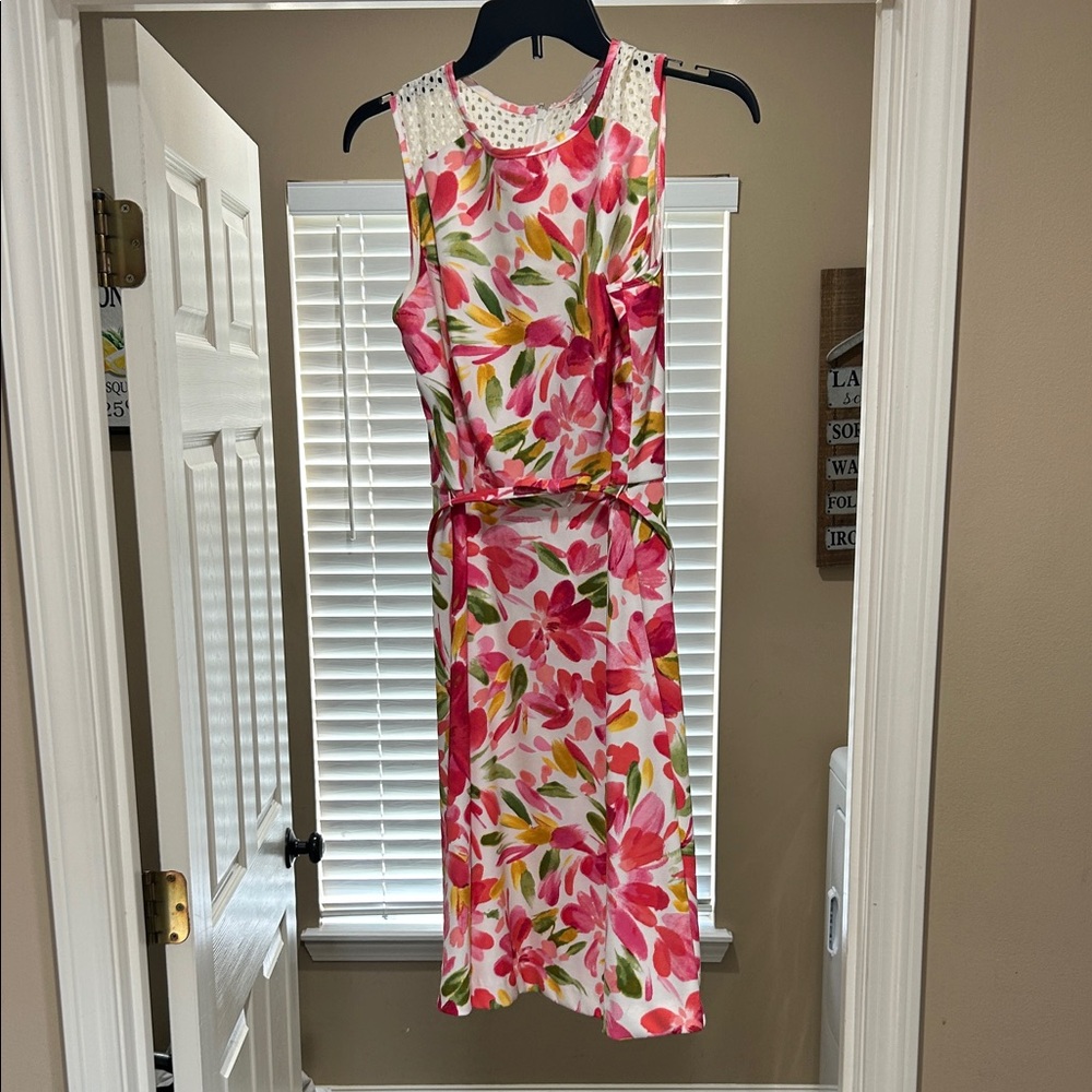 Vibrant Floral Midi Dress - Pink and Green